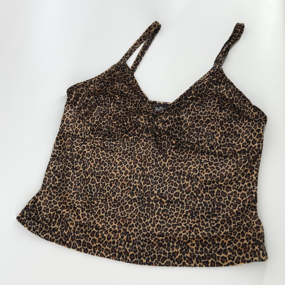 Y2K Velvet Leopard Babydoll Cami Tank Top and Shorts Set Size M